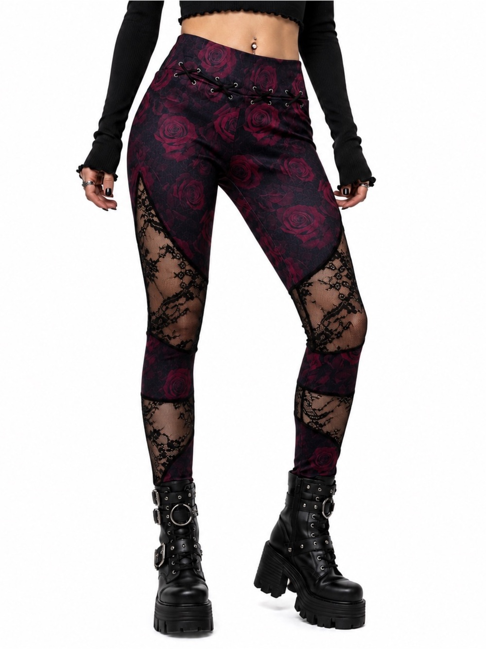 Killstar Twilight Rose Lace Panel Leggings Womens SZ XS Romantic Goth Vampire